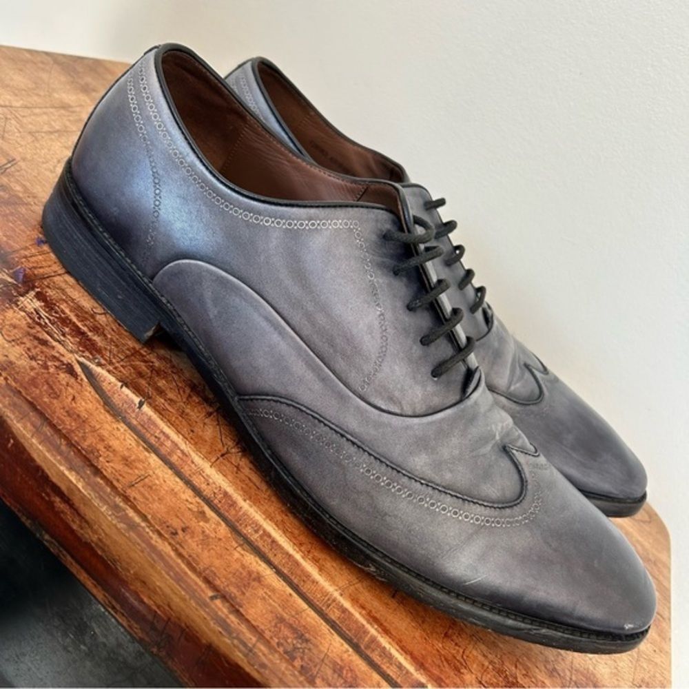 John Varvatos Blue Gray Oxford Derby Leather Formal Dress Shoes Men's 13